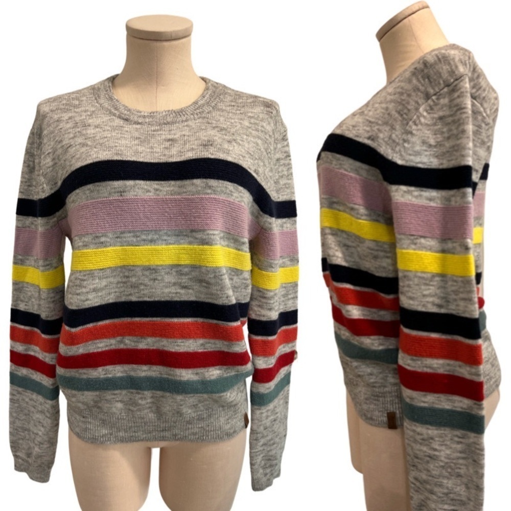Roots Gray With Multicolor Stripes Pullover Sweater